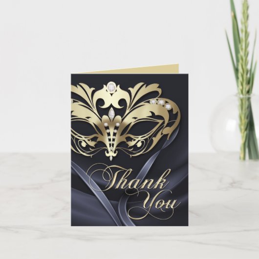 Gouden Masquerade Zwart Bedankt Card (Voorkant)