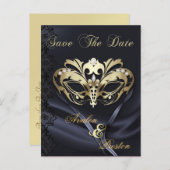 Gouden Masquerade Zwart Juweel Save The Date Brief Aankondigingskaart (Voorkant / Achterkant)