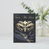Gouden Masquerade Zwart Juweel Save The Date Brief Aankondigingskaart (Staand voorkant)