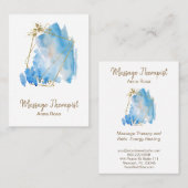 ** Gouden Massage Reiki Blauw Abstracte Waterverf Visitekaartje (Voorkant / Achterkant)