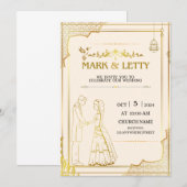 Gouden Matt-thema huwelijksuitnodiging ontwerp Kaart (Voorkant / Achterkant)