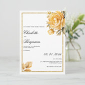 gouden mauve groene pioen bloemenbruiloft kaart (Staand voorkant)