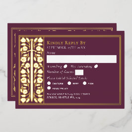 Gouden Mauve Middeleeuwse Zwaard Huwelijks RSVP Folie Uitnodiging