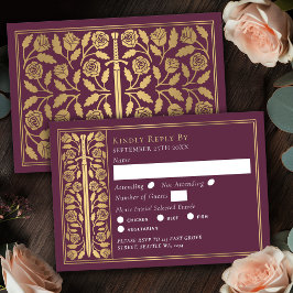 Gouden Mauve Middeleeuwse Zwaard Huwelijks RSVP Kaartje