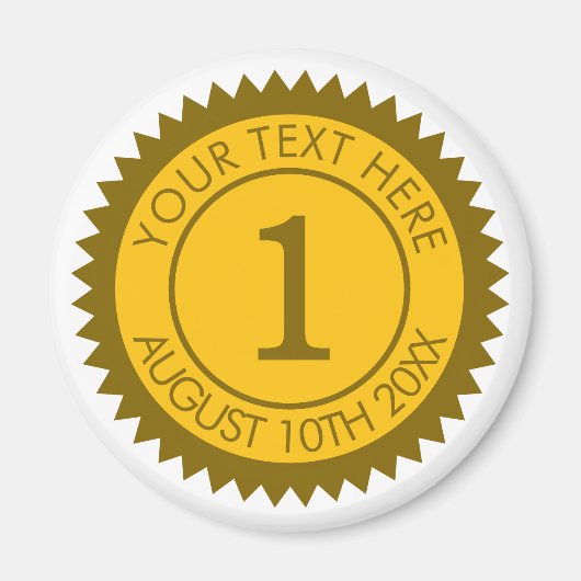 Gouden medaille kampioen winnaar 1e plaats custom magneet (Voorkant)