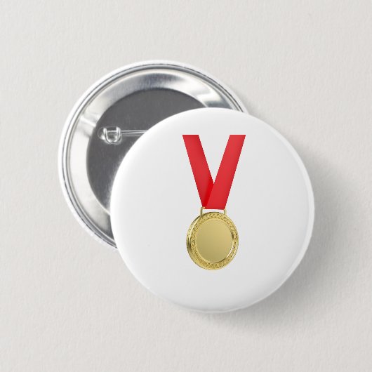 gouden medaille met rood lint ronde button 5,7 cm (Voorkant /achterkant)
