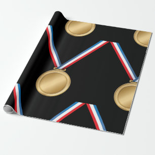 Gouden medaille-onderscheiding met rood-wit-blauw cadeaupapier