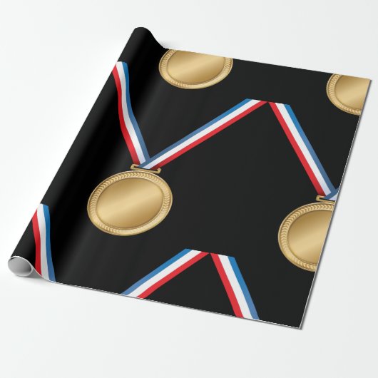 Gouden medaille-onderscheiding met rood-wit-blauw cadeaupapier (Uitgerold)