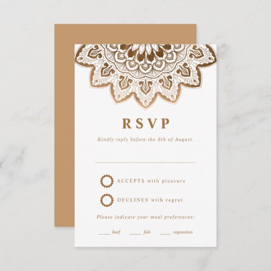 Gouden Medaillon Elegante Mandala Bruiloft RSVP (Voorkant / Achterkant)