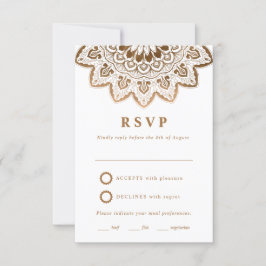 Gouden Medaillon Elegante Mandala Bruiloft RSVP Kaartje