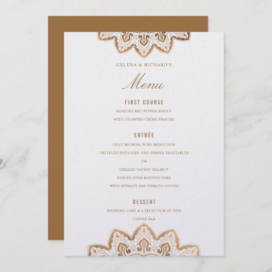 Gouden Medaillon Shimmer Bruiloft Menu Kaart (Voorkant / Achterkant)
