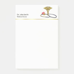 Gouden Medische Stethoscoop & Caduceus met Hart Post-it® Notes