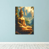 Gouden meditatie in de Thaise pieken Canvas Afdruk (Insitu (Houten vloer))