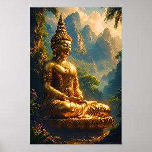 Gouden meditatie in de Thaise toppen Poster