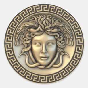 Gouden Medusa 3D Gorgon Ronde Sticker