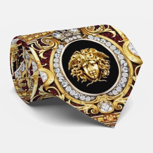 Gouden Medusa Edelstenen Stropdas (Opgerold)