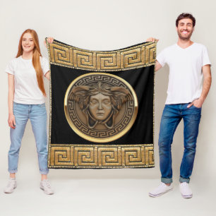 Gouden Medusa en Griekse Sleutel Goud Fleece Deken