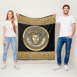 Gouden Medusa en Griekse Sleutel Goud Fleece Deken