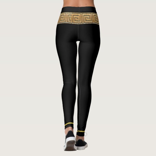 Gouden Medusa en Griekse sleutel op zwarte Legging (Achterkant)