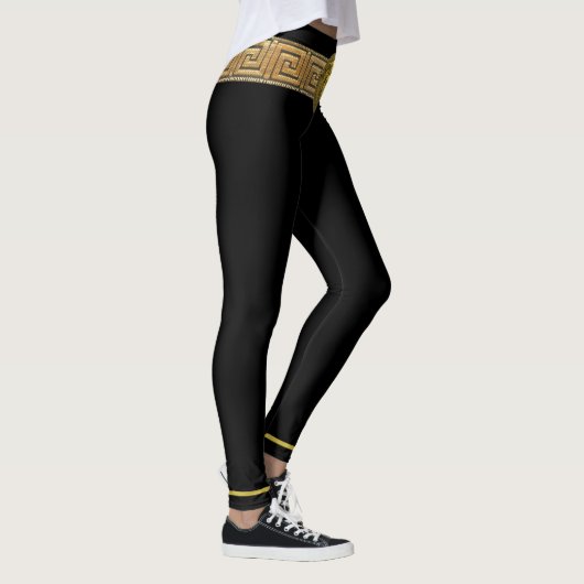 Gouden Medusa en Griekse sleutel op zwarte Legging (Rechts)