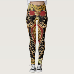 Gouden Medusa en Serafijnen Zwart, Goud en Rood  Leggings