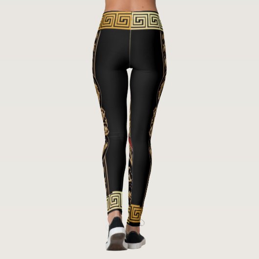 Gouden Medusa en Seraphs Zwart, Goud en Rood Leggings (Achterkant)
