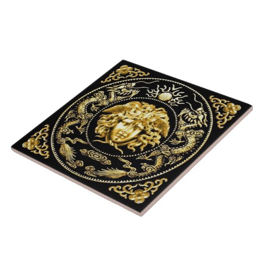 Gouden Medusa en verfraaide Wall Tegel Tegeltje (Zijkant)