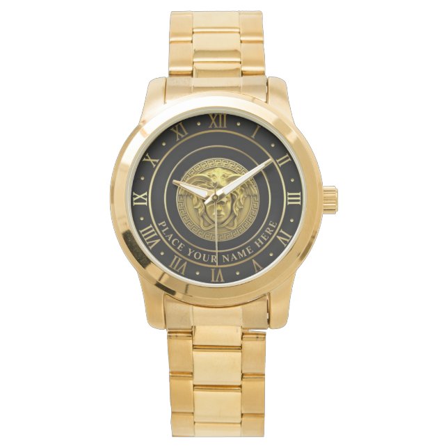 Gouden Medusa GEPERSONALISEERDE Gift Horloge (Voorkant)