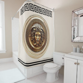 Gouden Medusa / Gorgon Griekse Sleutel Beige en Zw Douchegordijn