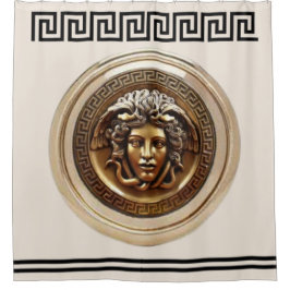 Gouden Medusa / Gorgon Griekse Sleutel Beige en Zw Douchegordijn