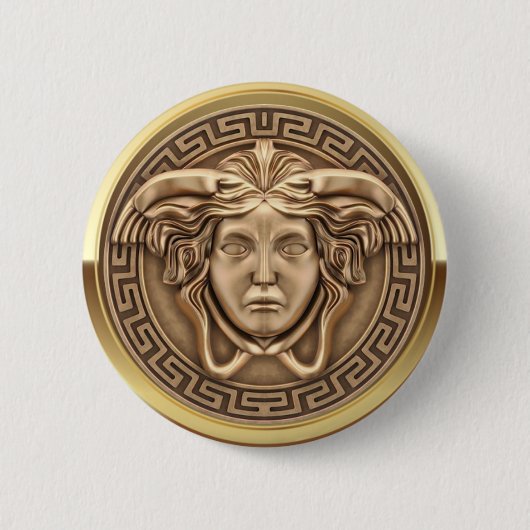 Gouden Medusa Gorgon met Griekse sleutel Ronde Button 5,7 Cm (Voorkant)