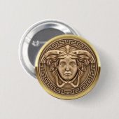 Gouden Medusa Gorgon met Griekse sleutel Ronde Button 5,7 Cm (Voorkant /achterkant)