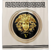 Gouden Medusa / Griekse Sleutel Beige en Zwart Ove Douchegordijn (Voorkant)