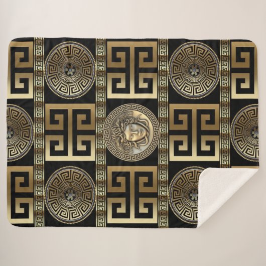 Gouden Medusa Griekse sleutel Sherpa Deken (Voorkant (horizontaal))