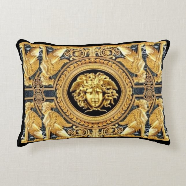 Gouden Medusa Griekse Sphinges Designer Accent Kussen (Voorkant)