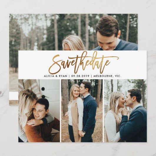 Gouden meerdere foto's save the date (Voorkant / Achterkant)