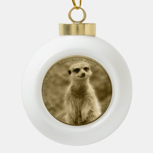 Gouden Meerkat 2022 Munt, kerstkledij Keramische Bal Ornament (Voorkant)