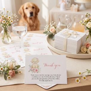 Gouden Meisje Baby Shower Retriever Puppy Bloemen Bedankkaart