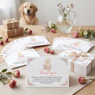 Gouden Meisje Baby Shower Retriever Puppy Bloemig Bedankkaart