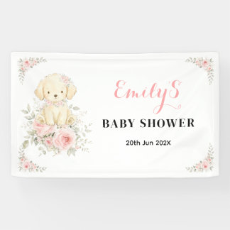 Gouden Meisje Babyfeest Aankondiging Retriever Pup Spandoek