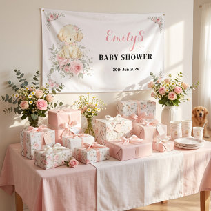 Gouden Meisje Babyfeest Aankondiging Retriever Pup Spandoek