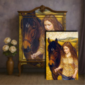 Gouden Meisje Kastanje Paard Herfst Velden Decoupa Tissuepapier