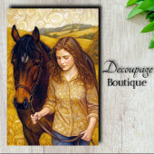 Gouden Meisje Kastanje Paard Herfst Velden Decoupa Tissuepapier