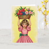 Gouden Meisje Oogstmand Kaart (Gele Bloem)