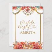 Gouden Menhdi Nacht Indische Dholki Paskitan Bloem Kaart (Achterkant)