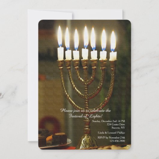 Gouden Menora Hanukkah Uitnodiging (Voorkant)