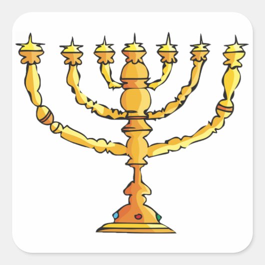 Gouden Menora Joodse Kaarshouder Vierkante Sticker (Voorkant)
