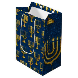 Gouden Menorah op Sparkly Jay Blue Chanoeka Medium Cadeauzakje