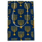 Gouden Menorah op Sparkly Jay Blue Chanoeka Medium Cadeauzakje (Voorkant)