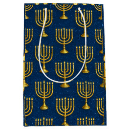 Gouden Menorah op Sparkly Jay Blue Chanoeka Medium Cadeauzakje